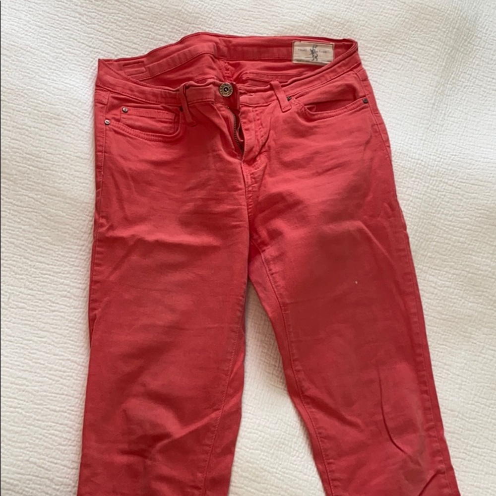 Coral denim skinny jeans
